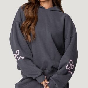 Edikted Charcoal Hoodie with Light Pink Details